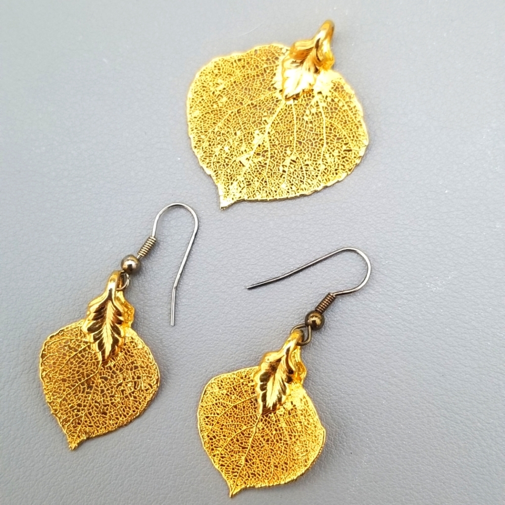 Real 24k Gold Dipped Aspen Leaves Jewelry - image 1